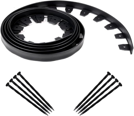 EasyFlex Heavy-Duty No-Dig Landscape Edging with Anchoring Spikes, 1.7 in. Tall Straight Top Commercial Grade Plastic Garden Border, 20 Foot Kit, Black