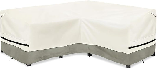 okcool Outdoor Sectional Cover,V-Shaped Patio Furniture Covers for 7-Seater Outdoor Sectional Furniture Couch（105''X105''）,White&Grayish Green