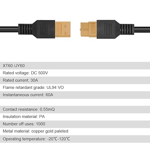 DOKIO XT60 Extension Cable 19.7 ft (6 m), Male/Female XT60 Solar Panel Extension Cord, PVC Copper Wire for 12V/24V Battery,Controller or Power Station Connection.