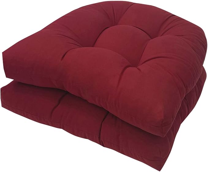 Set of 2 U-Shaped Burgundy Rocking Chair Cushion 19in Tufted Wicker Porch Seat Cushion Replacement Patio Chair Seat Pads for Indoor Outdoor