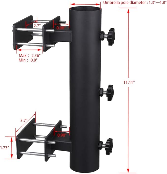 Patio Umbrella Holder Outdoor Deck Mount Umbrella Holder Heavy Duty Umbrella Clamp Hand-Turn Knob Umbrella Base Stand for Deck Railing, Fences，Docks, Courtyard Balcony, Patios