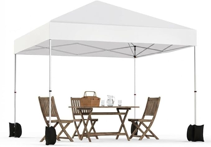 10x10 ft Pop Up Canopy Tent, 1-Person Setup Instant Shelter with Wheeled Bag & 4 Sandbags, Silver Coated Waterproof Sunproof Patio Canopy for Party Camping Outdoor Activities