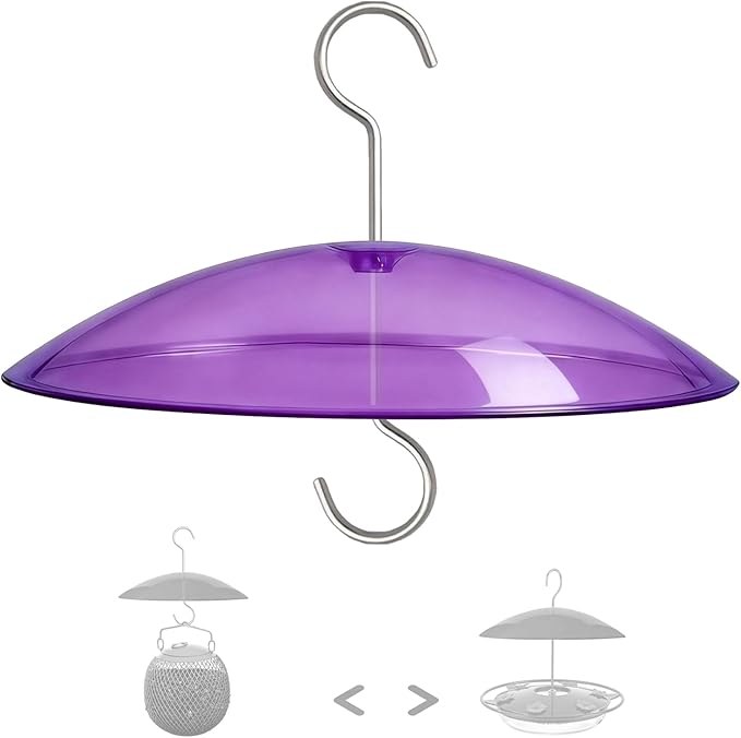 8" Mini Rain Cover for Bird Feeder/House - ‌Small Protective Dome Guard Against Rain/Snow/Sun - Purple Translucent Plastic - Dia. 20CM