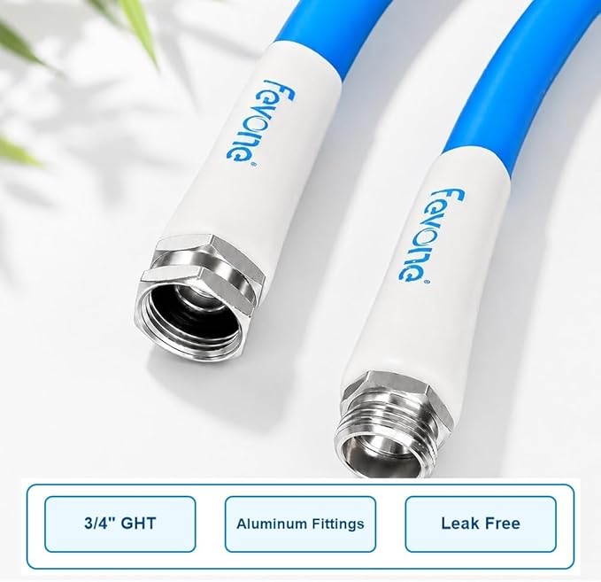 FEVONE Garden Hose 75 ft, Kink-Free Trianglular Prism Design | Heavy Duty Water Hose, 5/8 Inch ID, 600 PSI, Leak Free, Flexible Hybrid Polymer Yard Hose with 3/4 Inch Aluminum Fittings