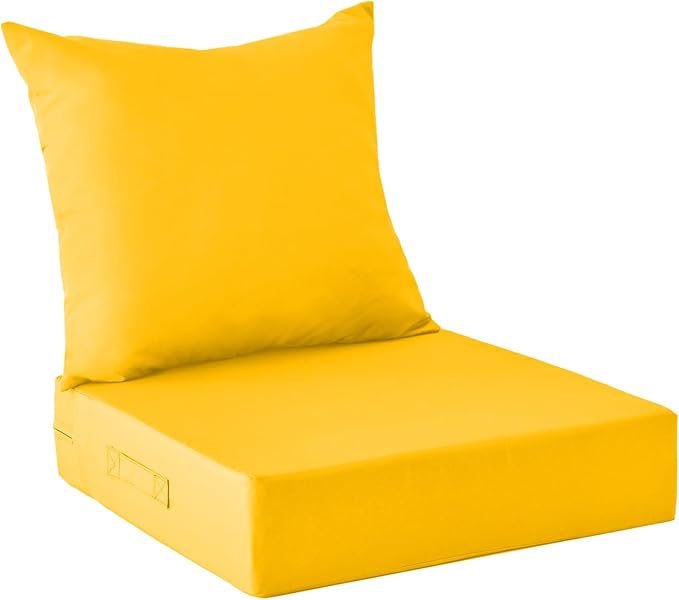 IPYNBAP Outdoor Cushions for Patio Furniture,Outdoor Seat Cushion Set 24 x 24 x 5.75 Inch,Waterproof & Fade Resistant Outdoor Chair Cushions,Deep Patio Chair Cushion with Removable Cover,Yellow