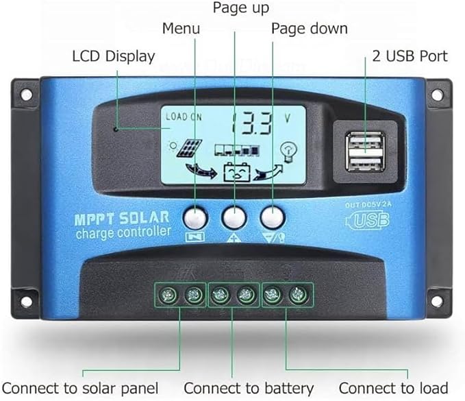 MPPT 100A 12V/24V Auto Focus Tracking Solar Panel Charge Controller Regulator with Dual USB Port,LCD Display, New Mppt Technical