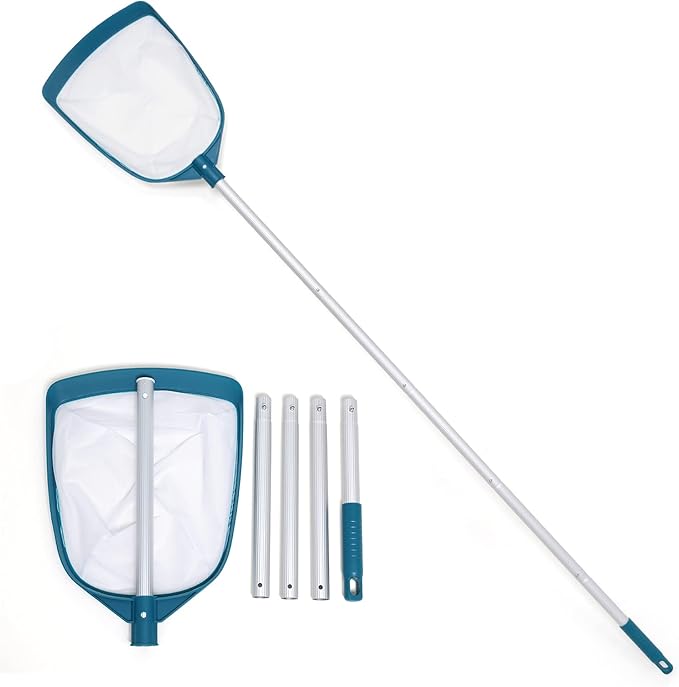 POOLWHALE Upgrades Swimming Pool Leaf Net Skimmer Rake with Adjustable Aluminum Pole and Nylon Medium Fine Mesh for Cleaning Swimming Pools, Hot Tubs, Spas and Fountains