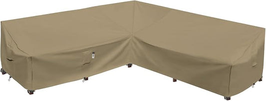 Heavy Duty Outdoor Sectional Sofa Cover, 115"X115" Waterproof 600D Patio Sectional Couch Protector, V-Shaped Lawn Winter Patio Furniture Covers-Desert Khaki