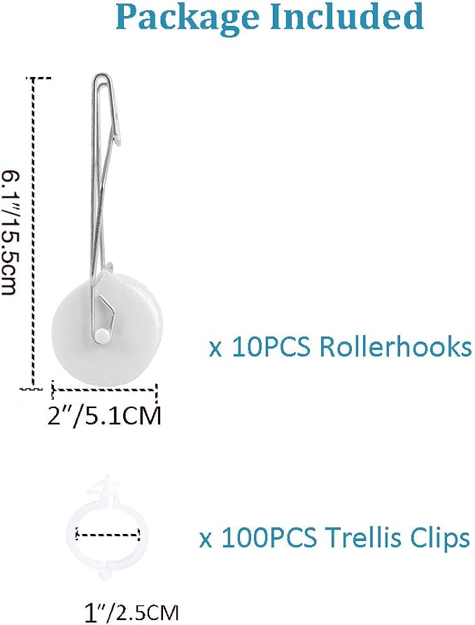 Greenhouse Trellising Kit 10PCS Plant Roller Hooks with 100PCS Tomato Support Clips for Tomato,Plant, Greenhouse,Flower Vine Twine Crop Trellis Kits
