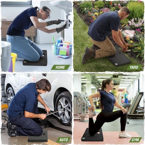 RUGGED RHINO Kneeling Pad, 17.5x11x1.3, Onyx Black and Metal Garden Hose, 25FT, Black Bundle