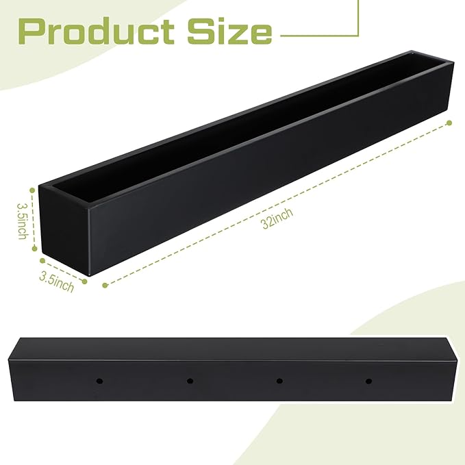 FillTouch 2 Pcs Long Rectangular Planter Box Window Sill Plant Box Metal Water Trough Indoor Large Modern Steel with Drainage Holes Herb Garden Home (32 x 3.5 x 3.5 Inch,Black)