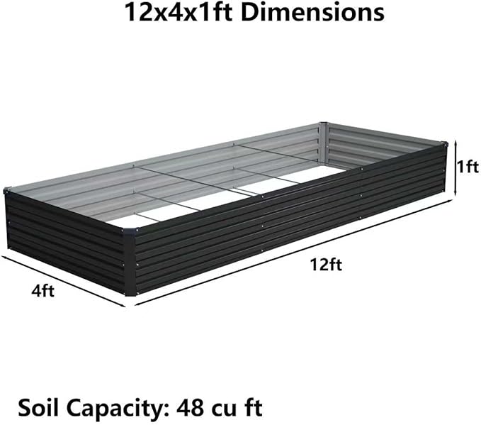 Foxlang 12x4x1ft(2 Pack) Galvanized Raised Garden Bed,Outdoor Planter Box Metal Patio Kit Planting Bed for Vegetables Flowers Herb,Black