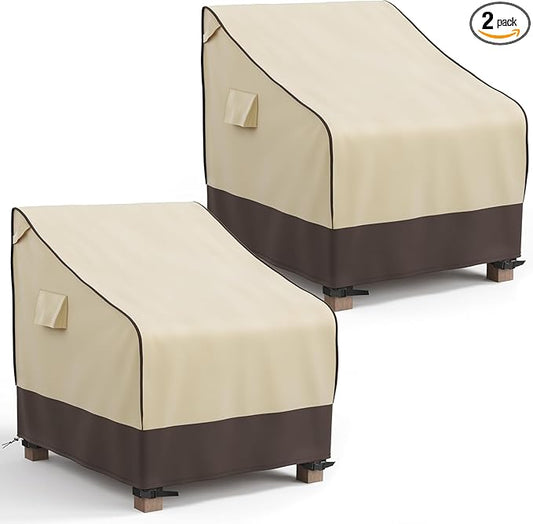 MR. COVER Patio Chair Covers Waterproof, Outdoor Furniture Covers for Rocking Chair, Heavy Duty Anti UV Chair Cover, Fits up to 26"W x 26"D x 35"H, Air Vent and Handles Included, Brown & Khaki, 2 Pack