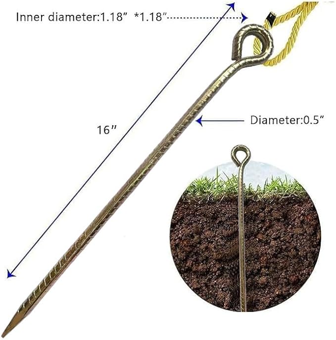 16 Inch Rebar Stakes,Metal Stake Ground,Ground Anchor,Heavy DutyTent Stakes,Baking Paint Metal Stakes,Tent Stakes,Ground Stakes ，0.5 Inch Diamete (6 Pack) ， Outdoor Trave