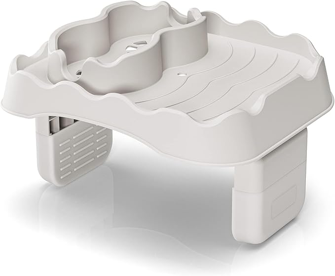 Anivia Hot Tub Table Tray, Adjustable Width 4.3" to 7.7" Hot Tub Accessories for Intex PureSpa, Nonslip Caddy Holds 2 Drinks, Keep Snacks-Drinks Handy and Dry, Fits Outdoor Inflatable Spa/Pool(Beige)