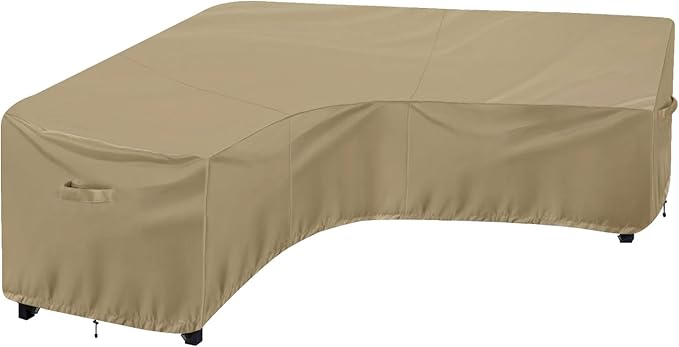 OutdoorLines Waterproof Outdoor Patio Sectional Cover - UV Resistant & Windproof V-Shaped Patio Furniture Covers for Deck, Lawn and Backyard, 420D Heavy Duty Couch Cover 89" L (on Each Side) Camel