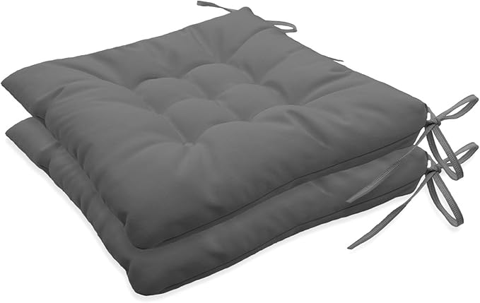 Outdoor Indoor Tufted Chair Cushions, Seat Cushions with Ties, Chair Pads Waterproof for Porch Kitchen Office Garden Dark Gray 16" x 16", Set of 2