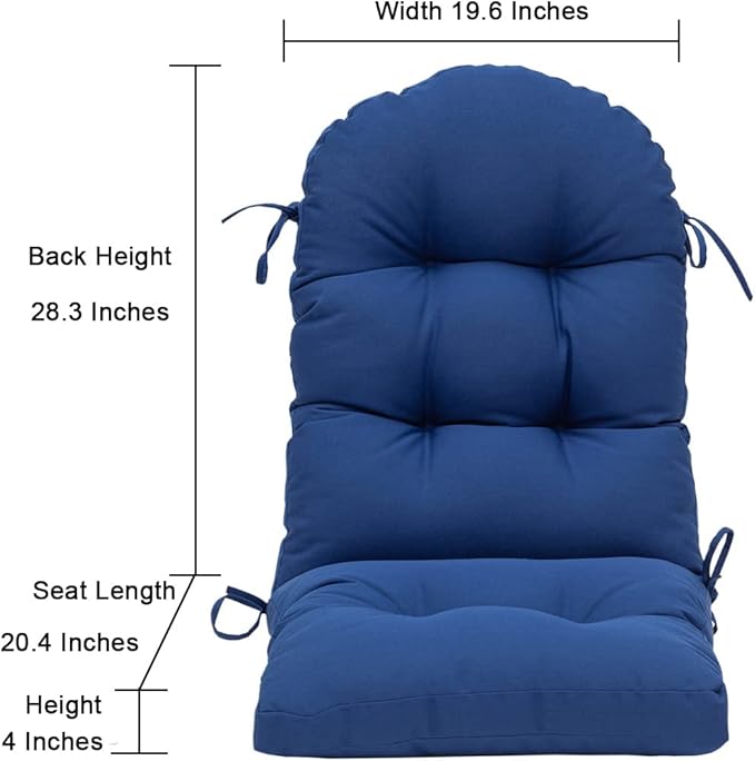 QILLOWAY Outdoor High Back Chair Cushion for Adirondack, All Weather Rocking Chair Cushions Thick Padded Replacement for Patio Furniture Set of 2,Royal Blue