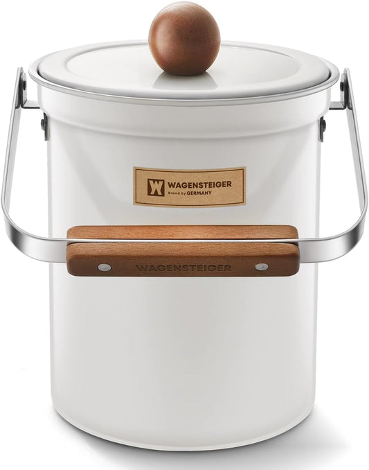Kitchen Countertop Compost Bin 101ounces / 3Liters, Airtight Lid SUS304 Stainless Steel Odor-Free Food Waste Bin with Wooden Handle Stylish Design/Bathroom Trash Can (White)