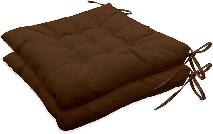 Outdoor Indoor Tufted Chair Cushions, Seat Cushions with Ties, Chair Pads Waterproof for Porch Kitchen Office Garden Coffee Brown 16" x 16", Set of 2