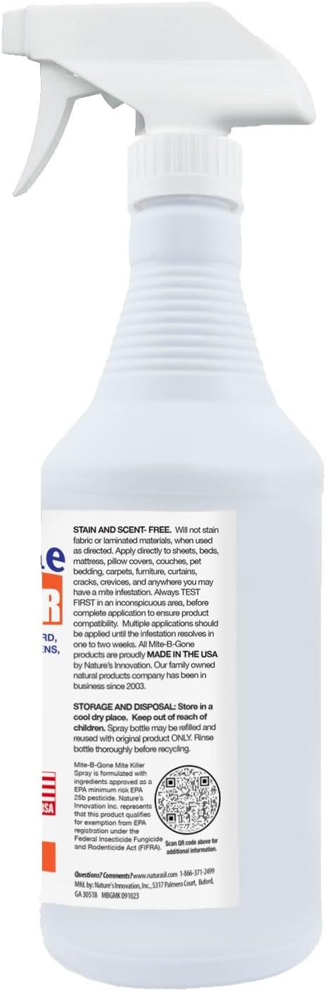 Mite Killer Spray by Mite-B-Gone - 32oz | Plant-Based Treatment for Human, Dust, Chicken, Bird, Carpet & Rat Mites in Homes, Furniture & Bedding | Farm, Family & Pet Safe