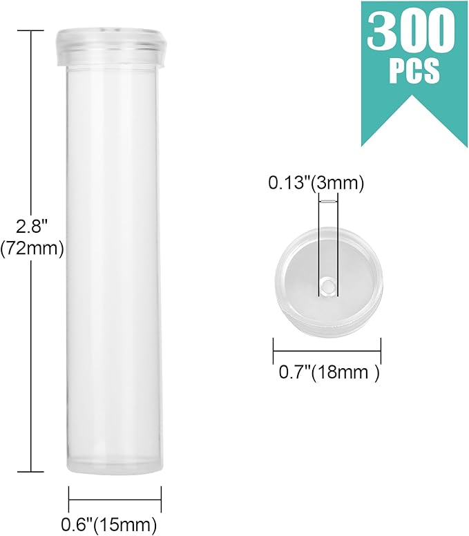 Floral Water Tubes/Vials for Flower Arrangements, Rose Flower Water Tubes Aqua Picks, Clear Plastic Rose Water Tubes with Picks, Floral Water Tubes Stems Picks (2.8" x 0.7") (300)