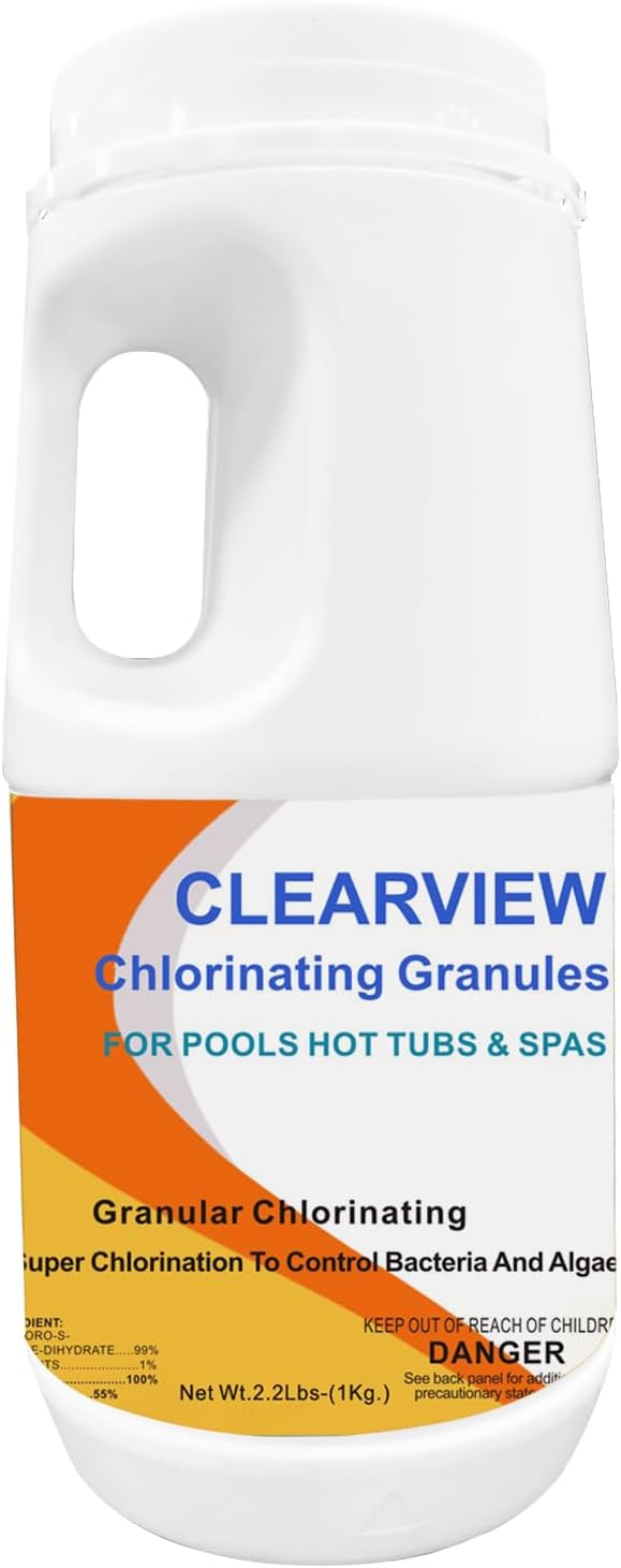 ClearView Chlorine Granules 2.2 Lbs for Swimming Pools, Pool Chlorine Shock Granular Sanitizer for Spas, Fast Dissolving Chlorinating Granules for Hot Tubs