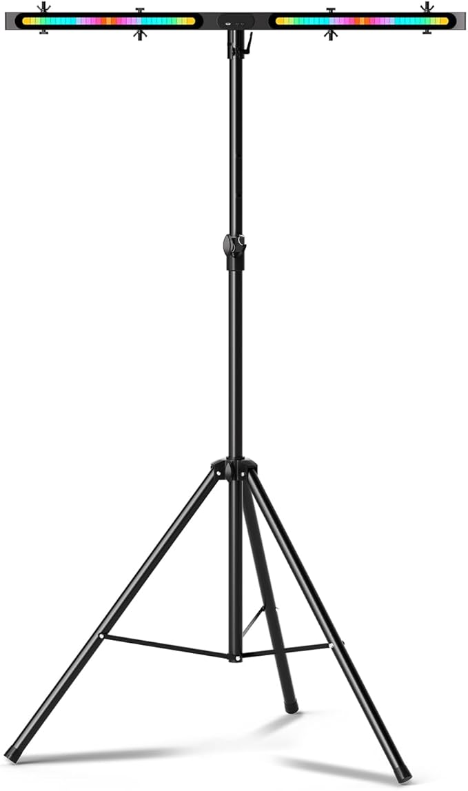 DJ Lights Stand, Heavy Duty DJ Stand T Bar with Light, 55-100 Inch Portable Par Can Tripod Stage Light Stand Adjustable Height, 12 in 1 RGB Rechargeable T-Bar for Stages, Banquet, Party