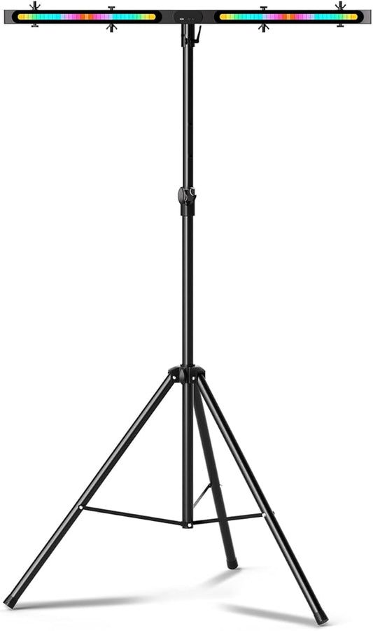 DJ Lights Stand, Heavy Duty DJ Stand T Bar with Light, 55-100 Inch Portable Par Can Tripod Stage Light Stand Adjustable Height, 12 in 1 RGB Rechargeable T-Bar for Stages, Banquet, Party