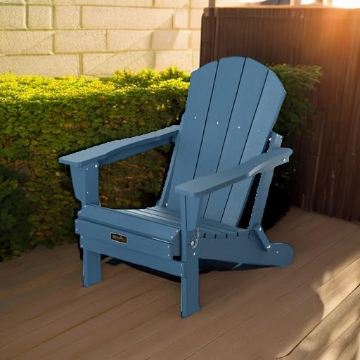SERWALL Folding Adirondack Chairs with Cup Holder, Weather Resistant Adirondack Chairs for Outdoor, Patio, Lawn, Garden, Backyard Deck, Fire Pit - Blue