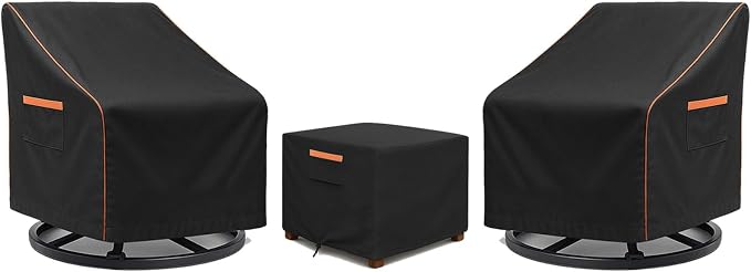 3-Piece Patio Furniture Cover Set for Bistro Sets, Waterproof Outdoor Furniture Covers for 2 Chairs & Side Table, Heavy Duty 600D, UV Resistant, All-Season Protection for Patio, Porch & Backyard