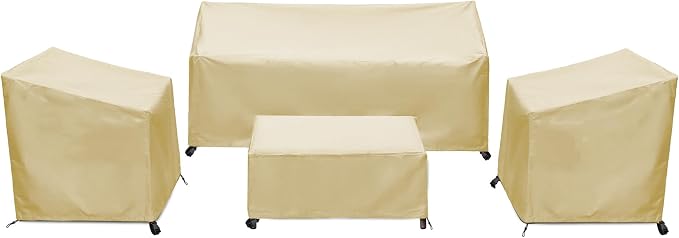 Patio Furniture Covers,Outdoor Furniture Cover Waterproof,Patio Furniture Set Covers for 4 Piece Outdoor Conversation Set,Patio Covers Set-XX-Large (Beige)