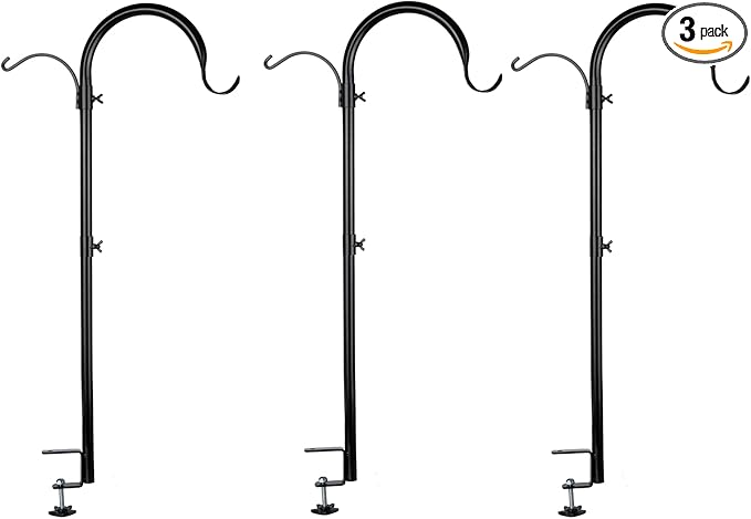 WOSIBO 3 Pack Three Span Deck Hook, 37 Inches Deck Bird Feeder Pole, Hanging Baskets Porch Multi-Hook for Deck Kit with Three Branches for Plant Hangers, Lanterns, Wind Chimes and More