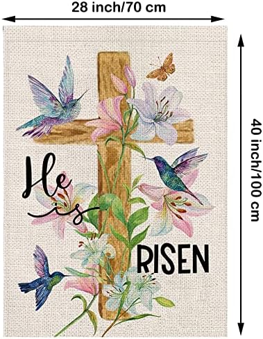 Easter Garden Flag Religious Cross Christian He is Risen Flower 28 x 40 Inch Burlap Double Sided Vertical Holiday Seasonal Spring Farmhouse Yard Outdoor Decorations