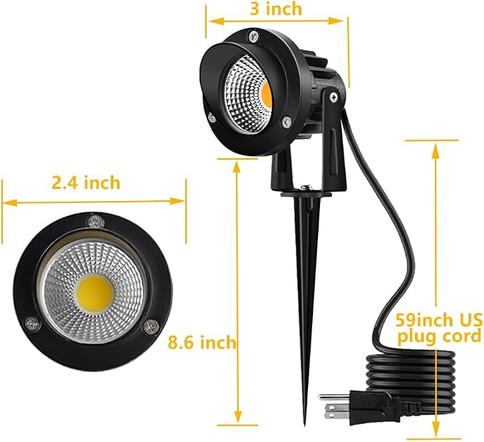 Romwish LED Landscape Spotlight 10W, Outdoor Landscape Lighting 120V Plug-in, 1100LM Waterproof LED Landscape Lights, Landscape Spot Lights for Yard, Garden, Tree, Driveway, 3000K Warm White-2 Pack