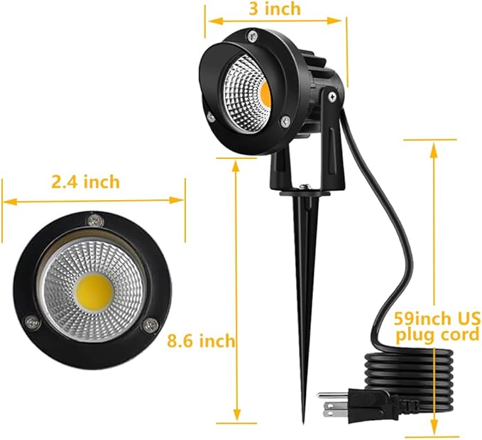 Romwish LED Landscape Spotlight 10W, Outdoor Landscape Lighting 120V Plug-in, 1100LM Waterproof LED Landscape Lights, Landscape Spot Lights for Yard, Garden, Tree, Driveway, 3000K Warm White-6 Pack