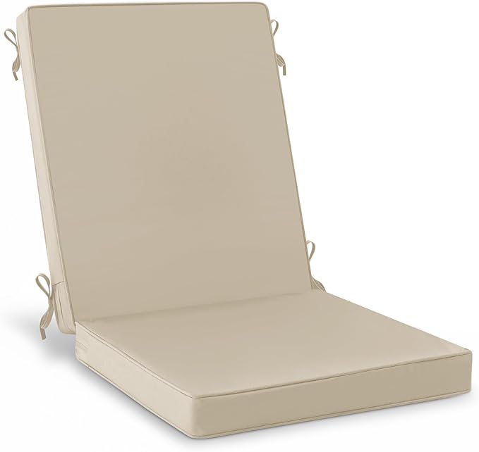 Summsun Outdoor Dining Chair Cushions, Water Resistant High Back Patio Seat Cushion Set with Ties, Removable Covers, Non-Slip Bottom for Garden Lawn Patio Furniture, 44 x 20 Inch, Cream