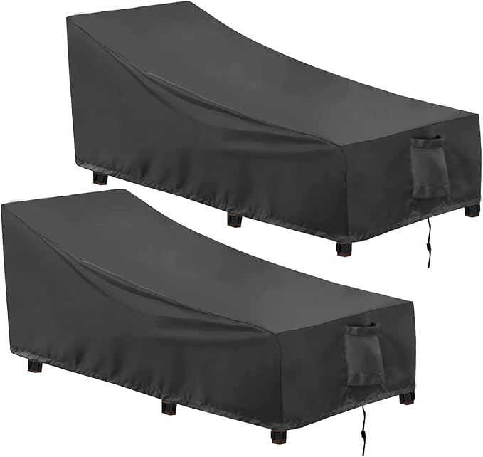 OutdoorLines Outdoor Waterproof Patio Chaise Lounge Chair Cover - UV Resistant Lounger Covers Heavy Duty Weatherproof Patio Sofa Furniture Covers, 2 Packs, 84Wx32Dx32H Inches, Black