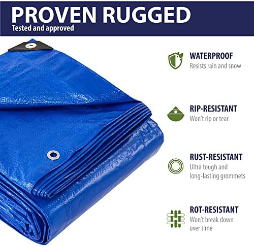 RUGGED RHINO Kneeling Pad and All-Weather Protection Tarp, Kneeling Pad Resists Water in Gray Color, Tarp is Multipurpose High Durability 6’ x 8’ in Blue Color, 2 Item Bundle