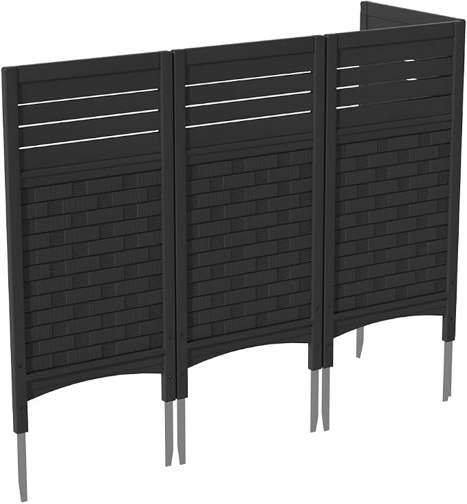 KINYING Air Conditioner Fence Privacy Screen,4 Panels Pool Equipment Trash Can Enclosure Screen for Outdoor,Resin Fence Panels Kit,45" (H) x 22" (W) Per Panel, Black