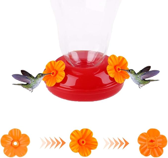 Hummingbird Feeder Replacement Parts - 16 PCS Orange Flowers, Bee Guards for Perky Pet Glass Plastic Base