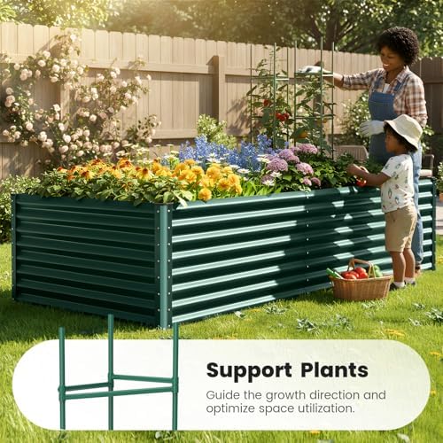 Quictent Galvanized Raised Garden Bed 8x4x2 Ft Tall Metal Planter Box for Vegetables Outdoor Bottomless for Backyard, 2 Tomato Cages Included, 22.04" Deep, Green
