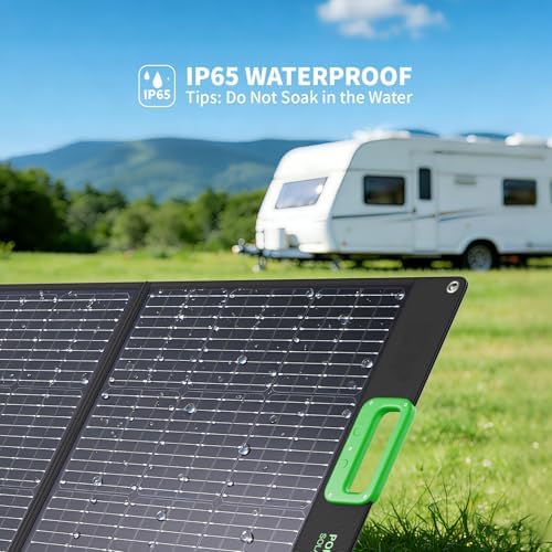 100W Portable Solar Panel, 23.5% High Efficiency ETFE Foldable Solar Charger for Power Station Generator, IP65 Waterproof with Kickstands, 18V Output for RV Camping Van Off-Grid Outdoor