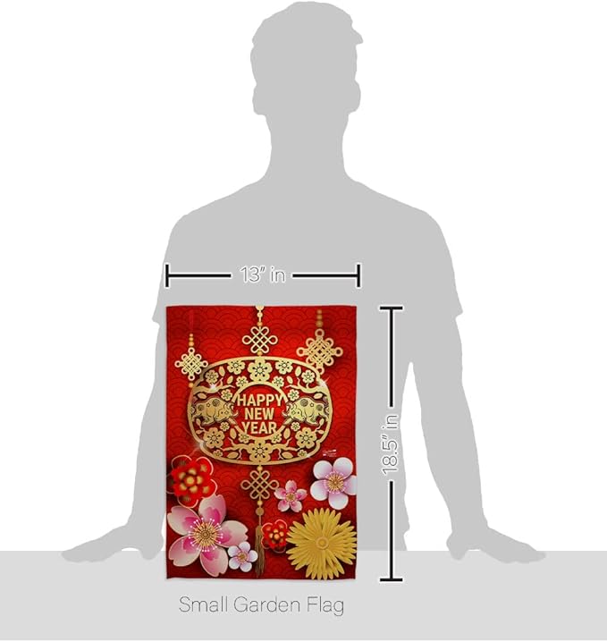 Chinese Ox Year Garden Flag Winter Lunar New Good Luck Prosperous Seasonal Arrival Blessing House Decoration Banner Small Yard Gift Double-Sided, 13"x 18.5", Thick Fabric