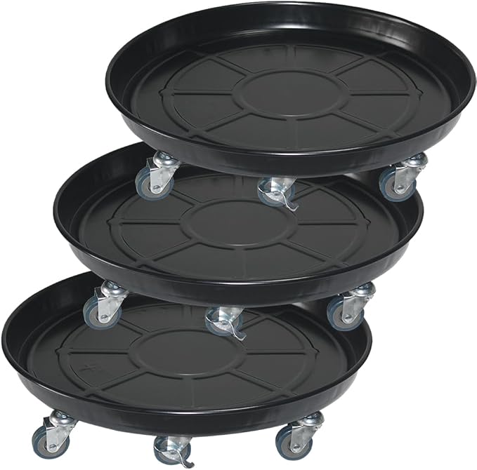 20" Heavy Duty Plant Dolly with Wheels, 380lbs Metal Rolling Plant Stand with Casters, Round Wheeled Planter Caddy Roller Base Carry Potted Tree Flower Pot for Indoor Outdoor Garden, 3 Pack, Black
