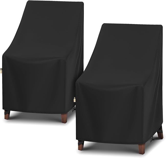 Arcedo High Back Patio Chair Cover 2 Pack, Waterproof Outdoor Weatherproof Chairs Covers for Stackable Dining Furniture Seating - 27”W x 30”D x 42”H, Black