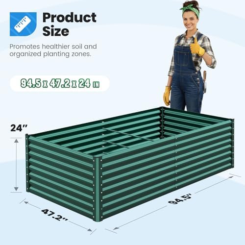Quictent Galvanized Raised Garden Bed 8x4x2 Ft Tall Metal Planter Box for Vegetables Outdoor Bottomless for Backyard, 2 Tomato Cages Included, 22.04" Deep, Green