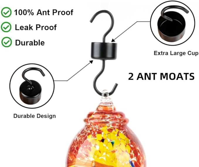 2 Pack Hummingbird Feeder Base Replacement Part Accessories Set - Includes 2 Pcs Bottom Base, Moat Hooks, Seal Rings, Brushes and Hanging Ropes (2, Black-2)