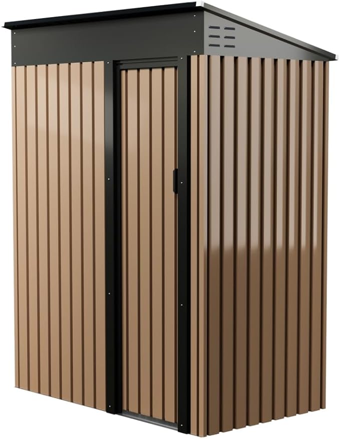 CuisinSmart Large Metal Storage Shed, 5 x 3 FT Outdoor Storage Shed, Metal Garden Tool Shed with Roof, Door & Lock, Waterproof and Anti-UV, for Patio Garden Yard, Brown