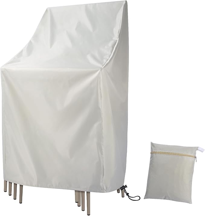 Stackable Patio Chair Cover, Outdoor Chair Cover Waterproof 210D, Stacked Chairs Lounge Chair Covers Outdoor Stack Chairs for All Weather Protection (Beige, 25"L x 25"W x 47”H)